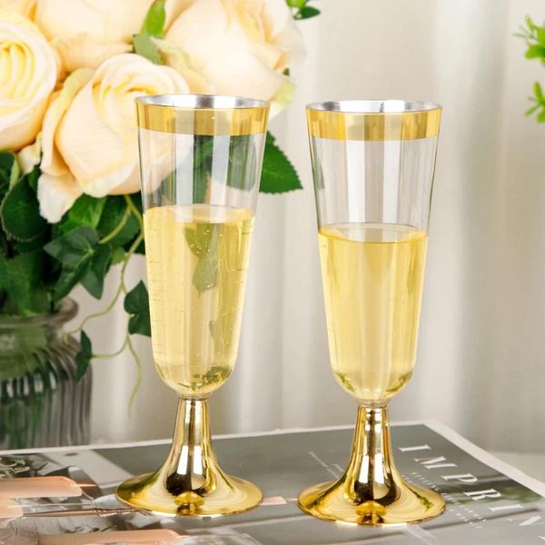 Tazas desechables pajitas 25 piezas de oro champán flautas copas de plástico tostador de la fiesta de bodas cóctel suministros