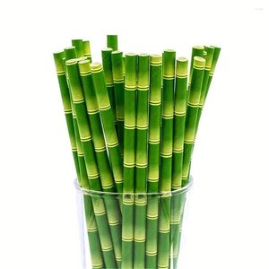 Gobelets jetables pailles 25 pièces | Décoration de mariage d'anniversaire en bambou vert, fournitures de fête tropicale hawaïenne, petit cadeau créatif pour boire