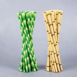 Vasos desechables Pajitas 25 piezas Patrón de bambú verde marrón Jugo de papel Cóctel Pajita para beber Boda Cumpleaños Bar Pub Selva Decoración de fiesta