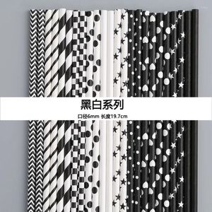 Wegwerpbekers rietjes 25 stks papieren rietje afbreekbaar zwart -witte serie silicium smoothie