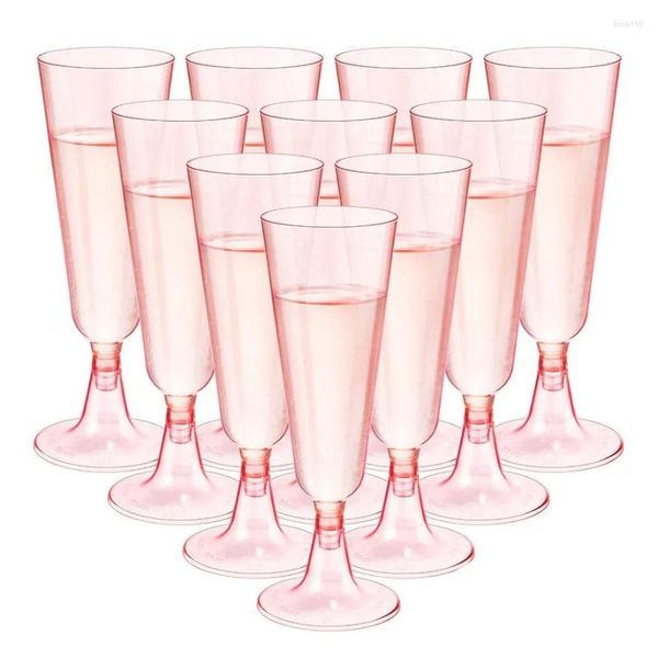 Vasos desechables con pajitas, 25 uds., copas de champán de plástico, copas de vino de cristal rosa, cóctel de fiesta de tostado de boda