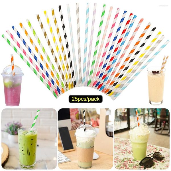 Cups jetables Paies 25pcs Stripes Biodégradable Papier Boire des fournitures de fête d'anniversaire respectueuses de l'environnement