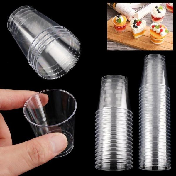 Gobelets jetables pailles 30/50X rond en plastique Transparent Dessert réutilisable Miniature Frappuccino tasse ustensiles de cuisine