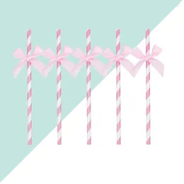 Copas desechables pajitas 30 piezas creative bowknot diseño de diseño exquisito de pastel de cumpleaños de bow-bows adornados (rosa)