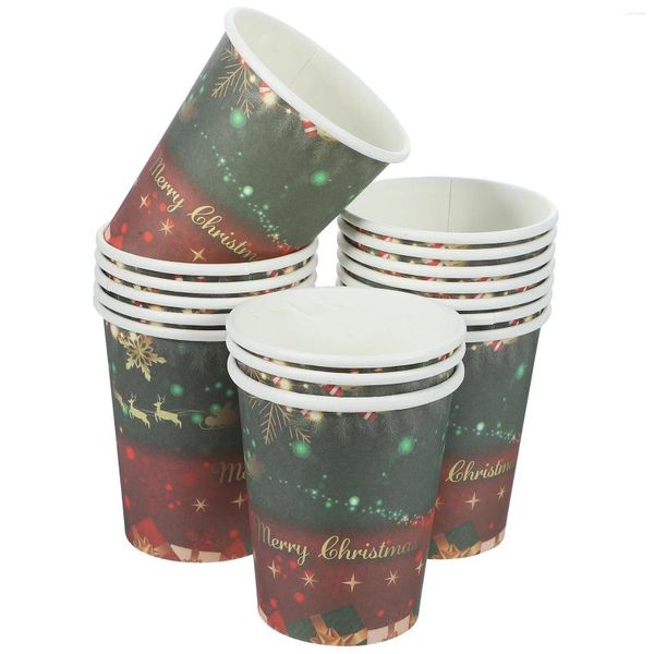 Vasos desechables con pajitas, 32 Uds., tazas de café de papel para beber, vasos de agua, vasos de Navidad, pañuelos gruesos para oficina y banquete