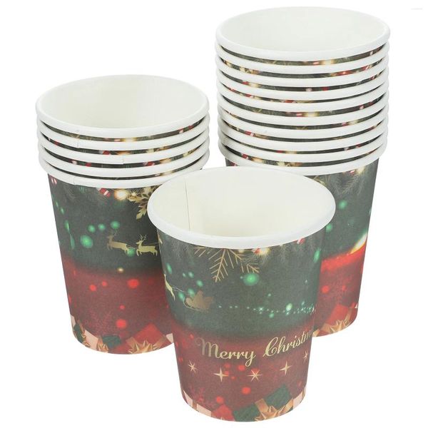 Vasos desechables, pajitas, 32 Uds., papel grueso, vasos de agua para beber helado, café, Navidad