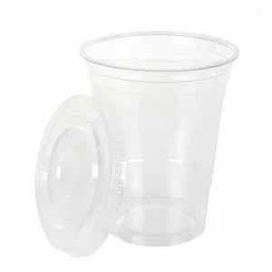 Tasses jetables Paies 360/500 ml 50pcs Plastique transparent avec couvercles pour boissons glacées glacières Smoothie à thé Bubble Boba Boba L les verres