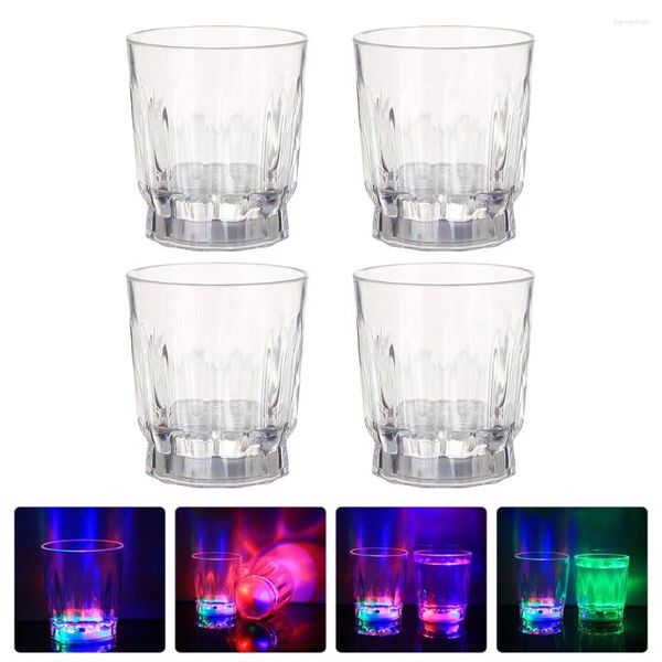 Tasses jetables pailles 4 pcs en verre brillant LED S fête des bois de boissons en plastique Bar plage