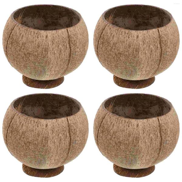 Tass jetables pailles 4 pcs coix naturels décor de la maison luau fournit des coco bols cuillère de la cuillère