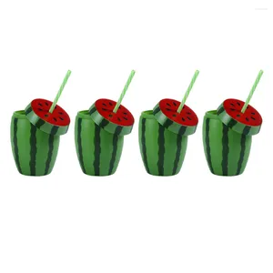 Gobelets jetables Pailles 4 Pcs Pastèque Verre Party Favors Décoration Hawaïenne En Plastique Sippy Halloween Cadeaux Vaisselle D'été