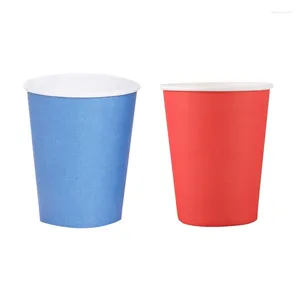 Wegwerpbekers Rietjes 40 Stuks Papier (9Oz) - Effen Effen Kleuren Verjaardagsfeestje Servies Catering 20 Blauw Rood Retail