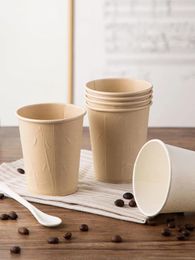 Wegwerpbekers rietjes 40 stks/pack hoogwaardige bamboe vezel huishoudelijk papier cupscoffee theekransje benodigdheden plastic beker met deksel