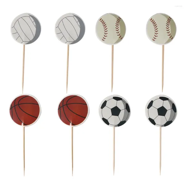 Coupes jetables Paies 48pcs Child Birthday Party Style Style Sports Theme Basketball Football Volleyball Baseball Forme Cake Topper