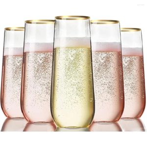 Paignes jetables Paies 4pcs 9 oz en plastique Champagne Flute Type Verre à cocktail Borde