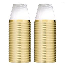 Gobelets jetables pailles 4X en plastique doré 9 Oz tasse verre à vin fête transparente pour les fêtes