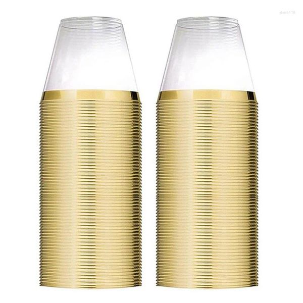 Vasos desechables Pajitas 4X Plástico dorado Taza de 9 onzas Copa de vino Fiesta transparente para fiestas