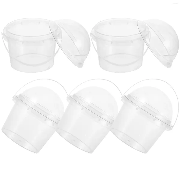 Gobelets jetables pailles 5 pièces seau à pop-corn Portable récipients alimentaires en plastique clair sac à main de crème glacée jus avec couvercle collations sûres