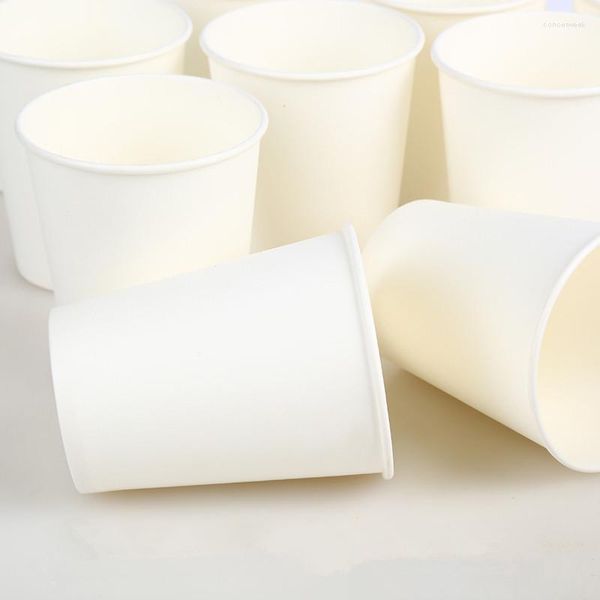 Gobelets jetables pailles 50/100 pièces/paquet 250ml papier blanc pur café thé lait tasse accessoires à boire fournitures de fête