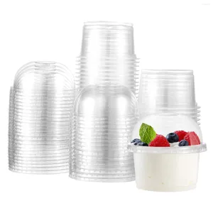 Gobelets jetables pailles, boîte de 50 pièces, gobelets à Dessert, supports à gâteaux de mariage, couvercles transparents pour salade parfaite