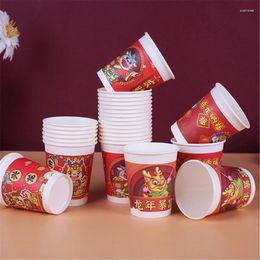 Wegwerpbekers rietjes 50 pc's Chinees drakenjaar dikker papieren beker festival decoratieve koude dranken wegwerpbare thee koffie