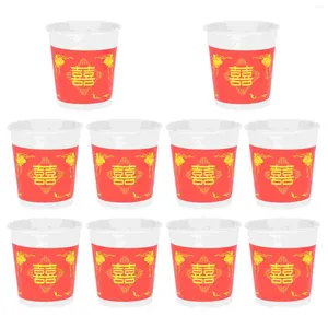 Tass jetables pailles 50 pcs chinois de mariage en verre d'eau vasos con tapas para beibidas épaissoir le banquet de papier servant du plastique ponctuel pour