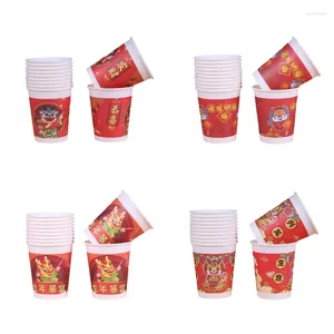 Gobelets jetables pailles en papier, 50 pièces, année chinoise, jetables, tasse à thé, café, boisson froide, fête pour eau et jus