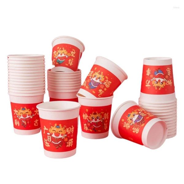 Vasos desechables con pajitas, 50 Uds., práctico papel para celebración de dragón, suministros para tienda de agua y bebidas, adecuados para varios entornos