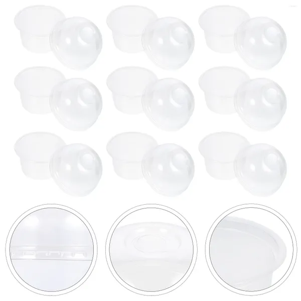 Gobelets jetables pailles 50 pièces, tasse à Dessert, récipient en plastique pour gâteau avec couvercles, bol, cuillères de service à salade transparentes