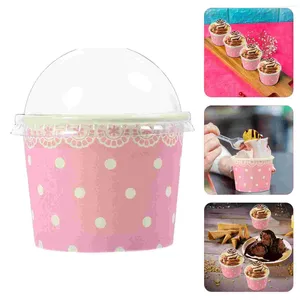 Cuilles jetables Paies 50 PCS Papier de papier de crème glacée CONTENURS CALLESS JELLY PUDDING LIDS TRANSPARETS SUNDAE