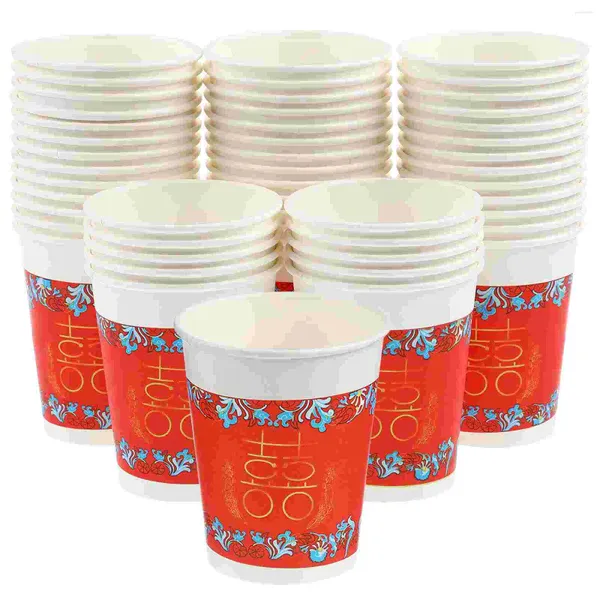 Tazas de tazas desechables 50 pcs tazas de papel decoración de boda china taza de café bolso de plástico rosa