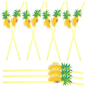 Vasos desechables con pajitas, 50 Uds., recuerdo de fiesta de cóctel de piña, Luau Tropical flexible para beber para niños