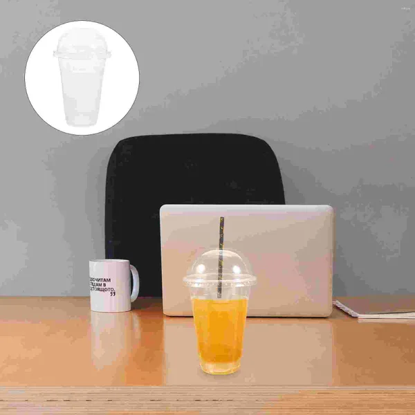 Tasses jetables Paies 50 ensembles de boisson à café de bois portable en plastique transparent transparent le jus de thé à la bulle avec couverture pp desert