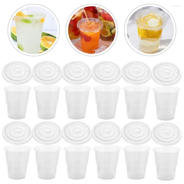 Gobelets jetables pailles 50 ensembles, tasse à boisson, café, couvercles, thé au lait, glace Portable, gorgée transparente, fruits Pp