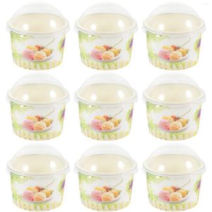 Gobelets jetables pailles 50 ensembles crème glacée pour Desserts récipients en plastique avec couvercles bols en papier gâteau