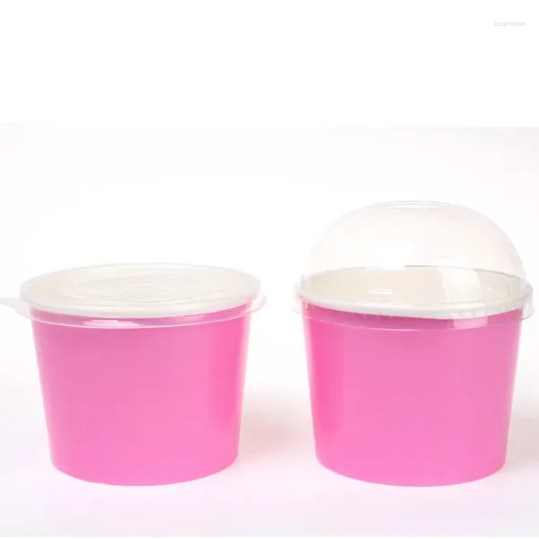 Tass jetables pailles 50 ensembles nets rouges rose glacée tasse de crème glacée épaisse 16 oz 500 ml de papier emballage en papier bol de salade de bol de bol avec couvercle