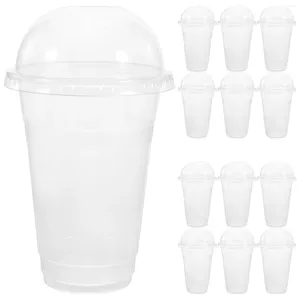 Tasses jetables pailles 50 ensembles avec couverture de boisson à café smoothie smoothie pp pp couvercles de dôme en plastique transparent