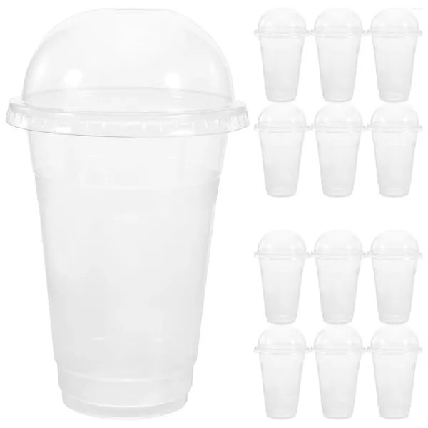 Tasses jetables pailles 50 ensembles avec couverture de boisson à café smoothie smoothie pp pp couvercles de dôme en plastique transparent