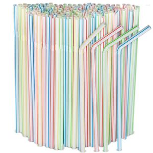 Disposable Cups Straws 500-100Pcs 5 Color Colorful Plastic Curved Drinking Wedding Party Bar Birthday Drink Accessories