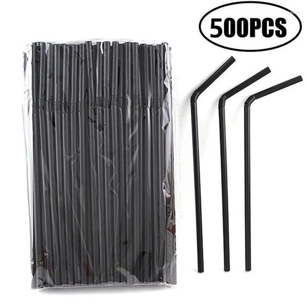 Vasos desechables con pajitas, 500 Uds., plástico negro para beber, 210mm de largo, suministros flexibles para fiesta de boda, accesorios para cóctel, cocina y Bar