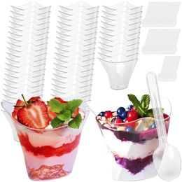 Gobelets jetables pailles 50pcs 100ml Dessert en plastique Transparent Mini Pudding Mousse collations tasse fête d'anniversaire crème glacée fourni à la maison