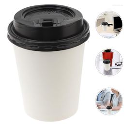 Gobelets jetables pailles 50pcs café isolation à emporter tasse en papier Double couche avec couvercle thé au lait
