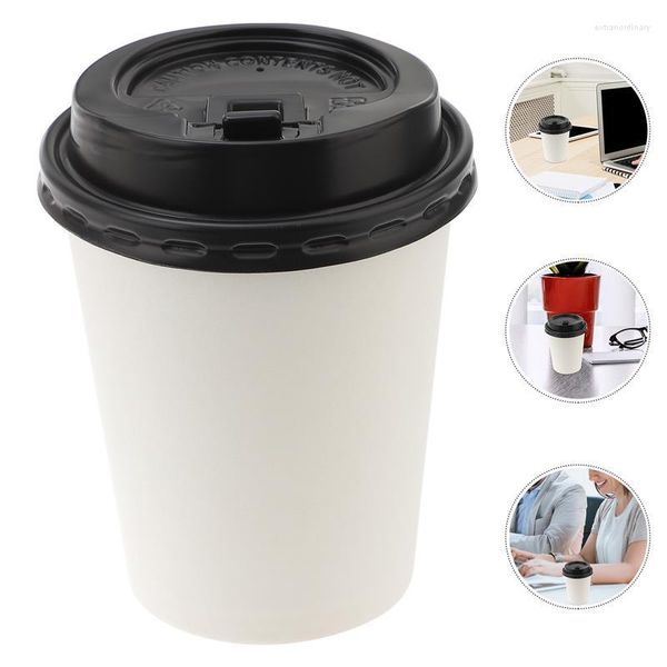 Vasos desechables, pajitas, 50 Uds., aislamiento de café, vaso de papel de doble capa para llevar con tapa, té con leche