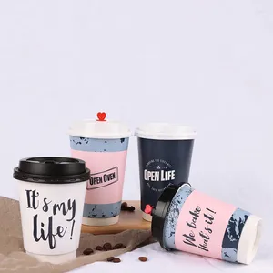 Paignes jetables Paies 50pcs European Style Creative Coffee Cup Party Favor Double Layer Crowing Anti Drink Paper Package avec couvercle