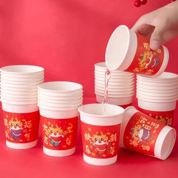 Gobelets jetables pailles 50 pièces papier Dragon festif eau potable boisson idéale pour les fêtes de l'année