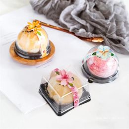 Tasses jetables Paies 50pcs Paquet de pâtisserie de haute qualité Boîte de gâteau de lune Petite emballage en plastique transparent Cadeau de desserts avec un dessert