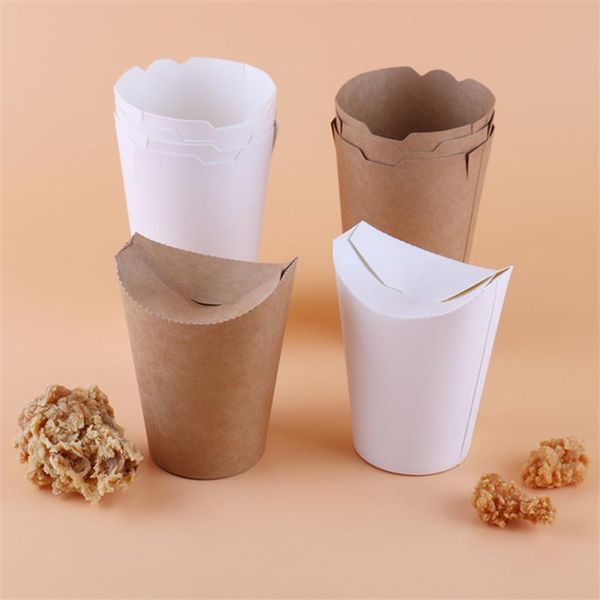 Gobelets jetables pailles 50pcs emballage en papier Kraft collation créative frites poulet pépite nourriture à emporter paquet tasse