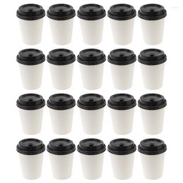 Tasses jetables pailles 50pcs couvercles tasse papier à emporter traité avec café thermique