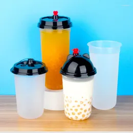 Wegwerpbekers rietjes 50 stks matte transparante plastic verpakking ijs ijskop melkthee -fruitsap koffie bubbel met deksel