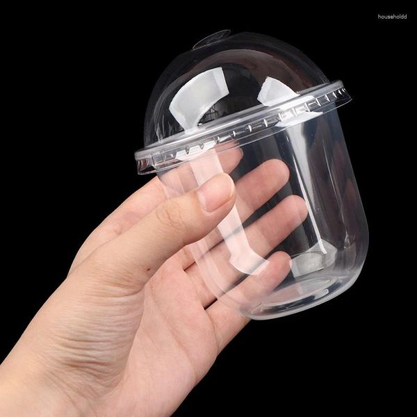 Gobelets jetables pailles 50pcs Mousse gâteau avec couvercle en plastique transparent pouding gelée Dessert yaourt faveurs de fête 360ML