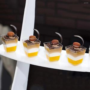 Gobelets jetables pailles en plastique, Mini bols de service carrés transparents pour Dessert, Mousse, Puddings, crème glacée, fruits, 50 pièces